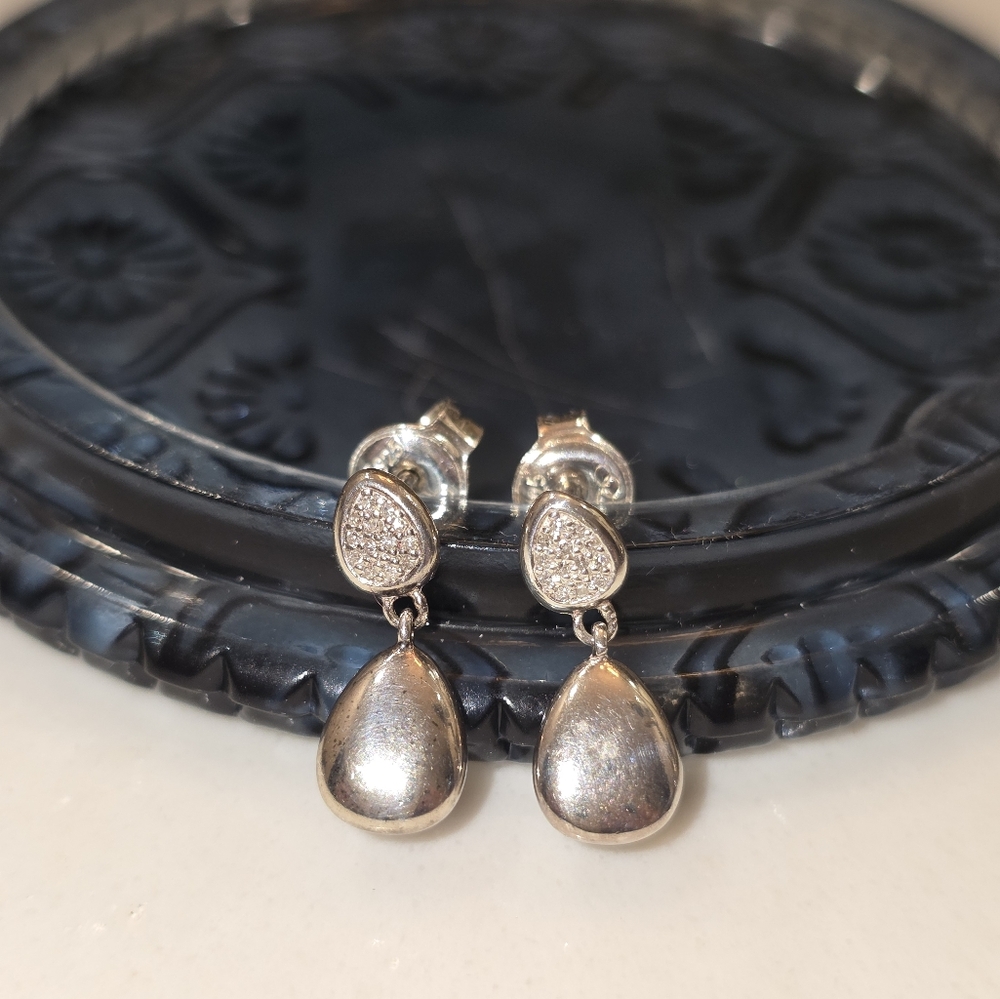 Pavé Diamond and Sterling Links of London Mini-Hope Earrings (ret.)